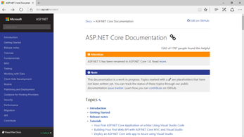 초기 버전의 ASP.NET Core 공식 문서 사이트